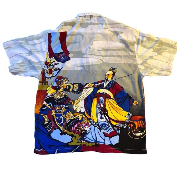 Wingo Samurai Art Print Shirt Mens XL Camp Collar Vintage - Picture 2 of 9
